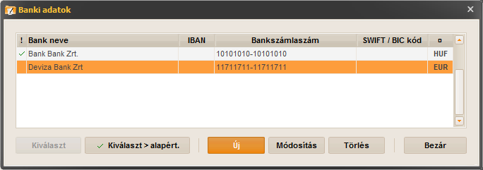 számlázó program - banki adatok